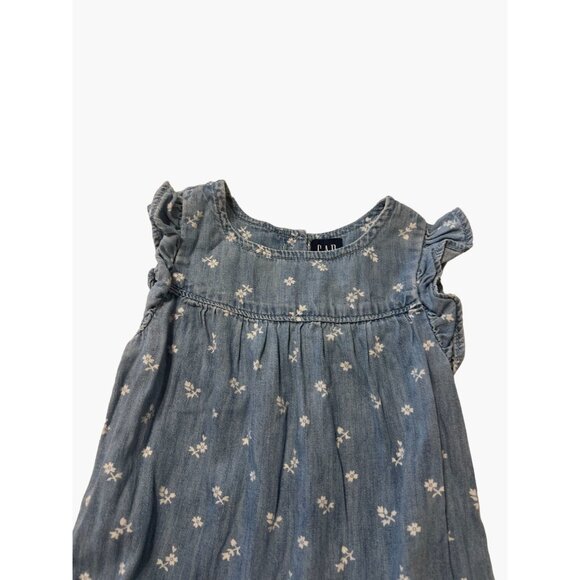 Baby GAP denim One Piece Romper Infant Girls Size 6-12 months Blue Floral Excell - Picture 4 of 7